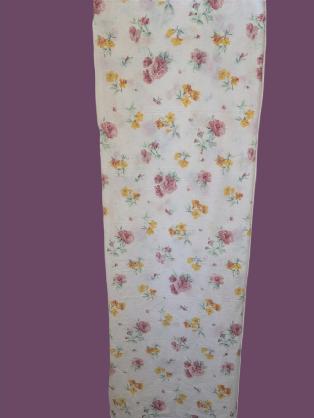 Vintage Bed Sheet Yellow Pink Roses Floral Cotton Fabric Panel Cotton 1970